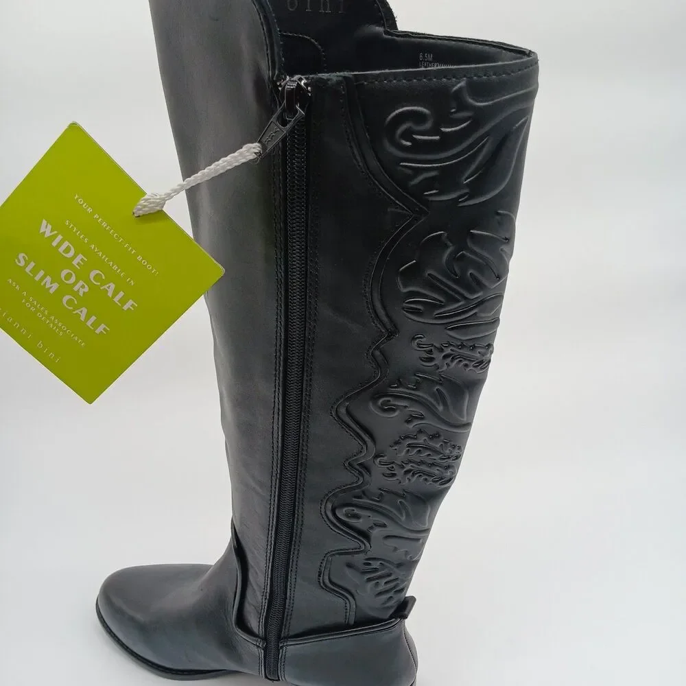 Gianni Bini Alybeth Embroidered Leather Riding Boots Black Size 6.5M